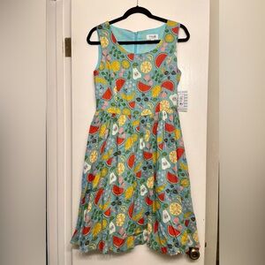 Vibrant Asymmetrical Dress with Fruit Print